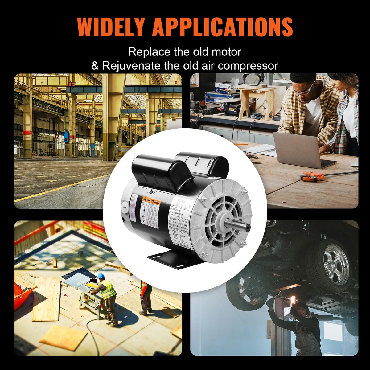 Electric Air Compressor Motor 230V 15.0Amps 3450RPM 5/8" Keyed Shaft CW/CCW Rotation Single Phase Motor for Air Compressor