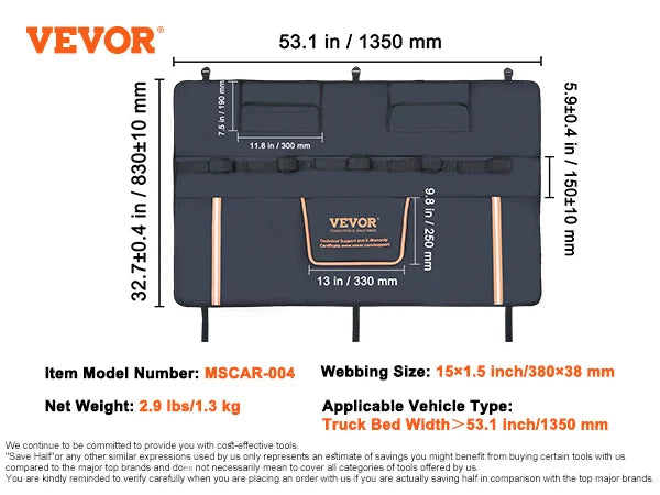 53/62" Truck Tailgate Pad Carry 5 Mountain Bikes, Tailgate Protection Pad with Camera Opening for Mid-Size Pickup Trucks