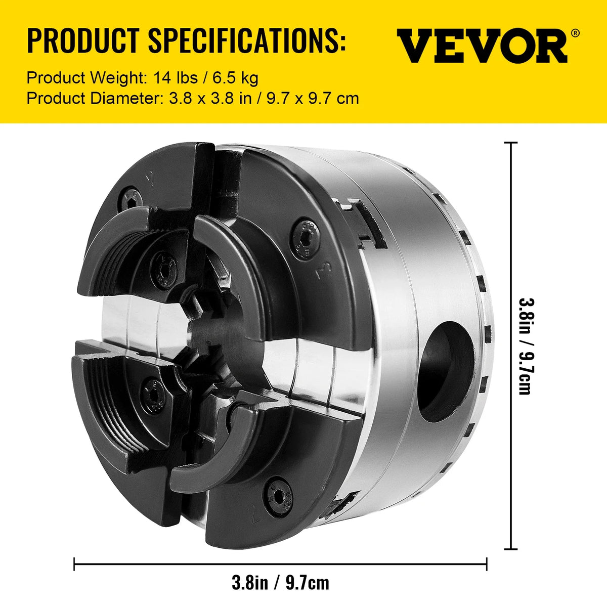 3.75 Inch 4 Jaws Lathe Chuck Set W/ Bevel Gear Screw Wrench Full Steel Body Durable Self-Centering for Woodworking Milling