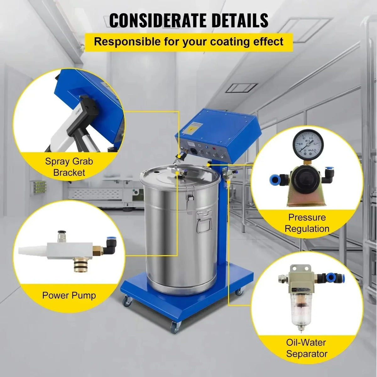 Powder Coating Gun Machine WX-958 Electrostatic Spray Powder Coating Machine 50W 45L Spraying Gun Paint Powder Coating
