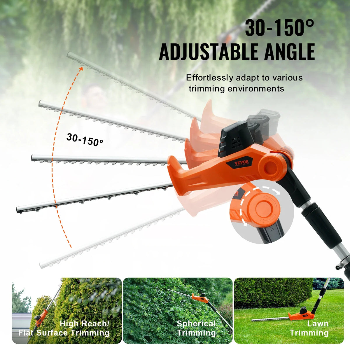Cordless Hedge Trimmer 18in Hedge Trimmer Kit W/Double-edged Steel Blade Pole 74"-94" Telescoping Pole for High Branches