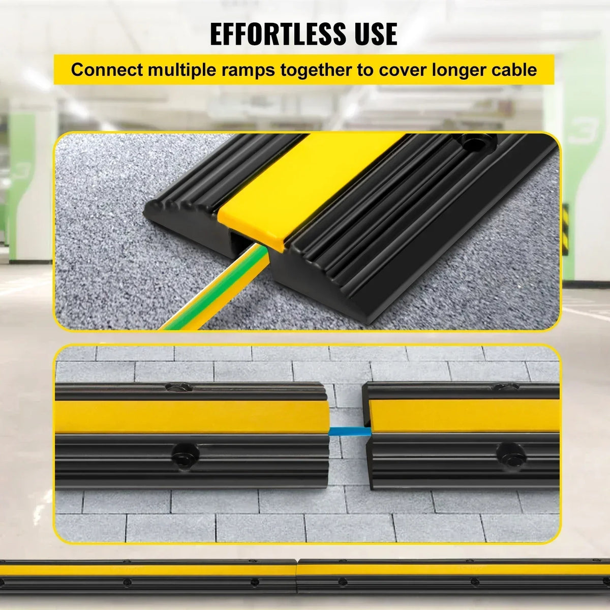 Cable Protector Modular Rubber Speed Bump 4PCS 1 Channel Driveway Ramp Wire Cover Cord Guard for Parking Lot Warehouses