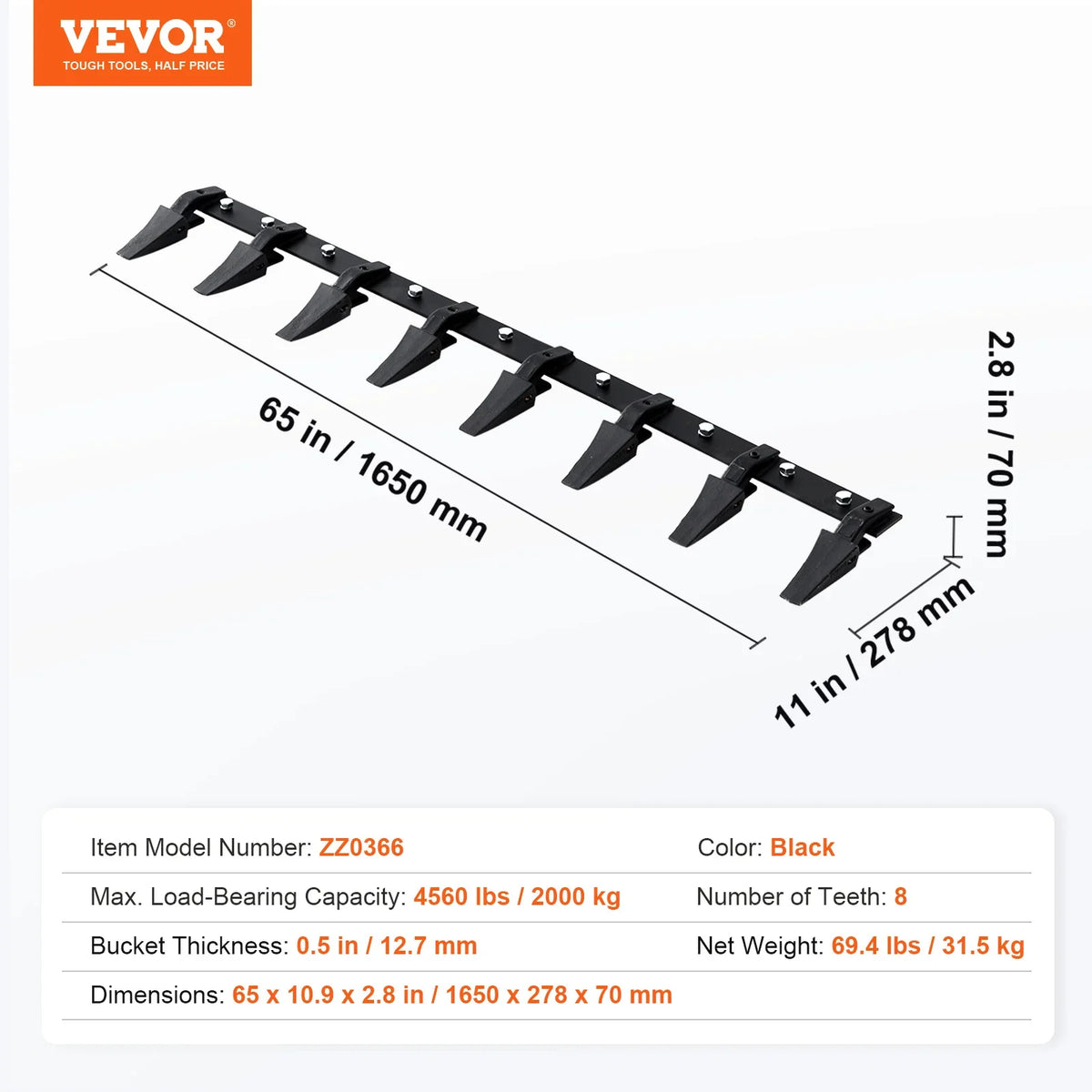 Bucket Tooth Bar Tractor Bucket Teeth Bar for Sub-Compact Tractor Loader Fits 1/2" or Less Bucket Cutting Edge No Drilling