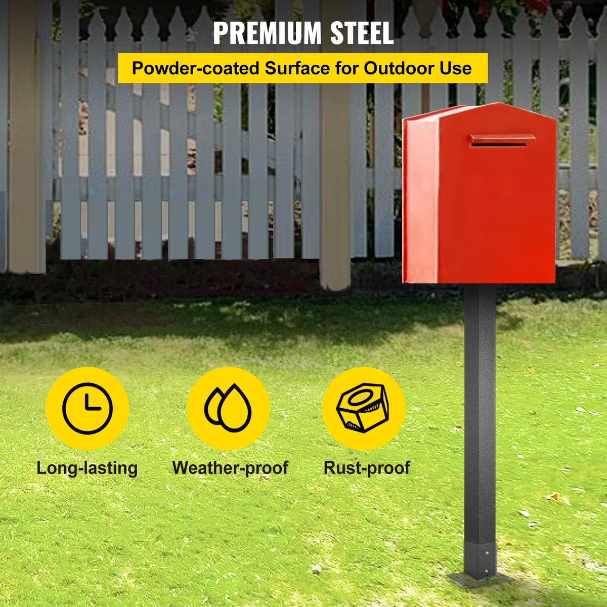27"/43" Solid Mailbox Post Stand Steel Letter Box Post Granite Powder-Coated Steel With Drain Hole Outdoor For Roadside