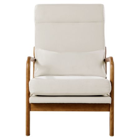 Accent Chair, High Back Mid Century Modern Armchair with Solid Wood Frame and Non-Slip Legs, Upholstered Leisure Chair with Linen Fabric and 5.3 in Thickened Cushion, for Living Room, Bedroom