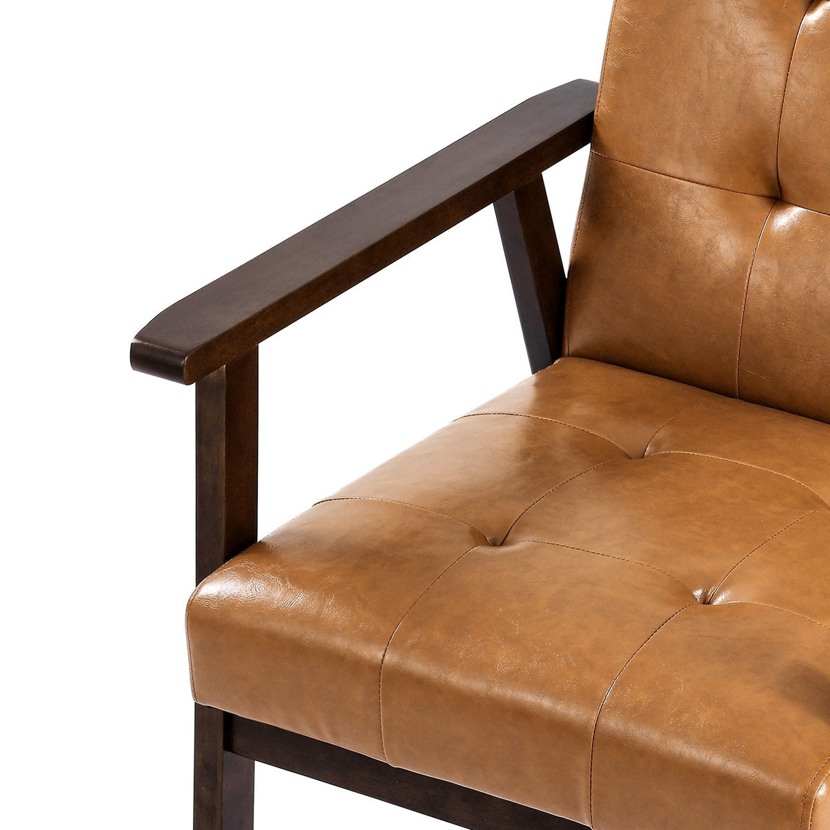 Accent Chair, Mid Century Modern Armchair with Solid Wood Frame and Non-Slip Legs, Upholstered Leisure Chair with PU Leather and Soft Cushion, for Living Room, Bedroom, Office