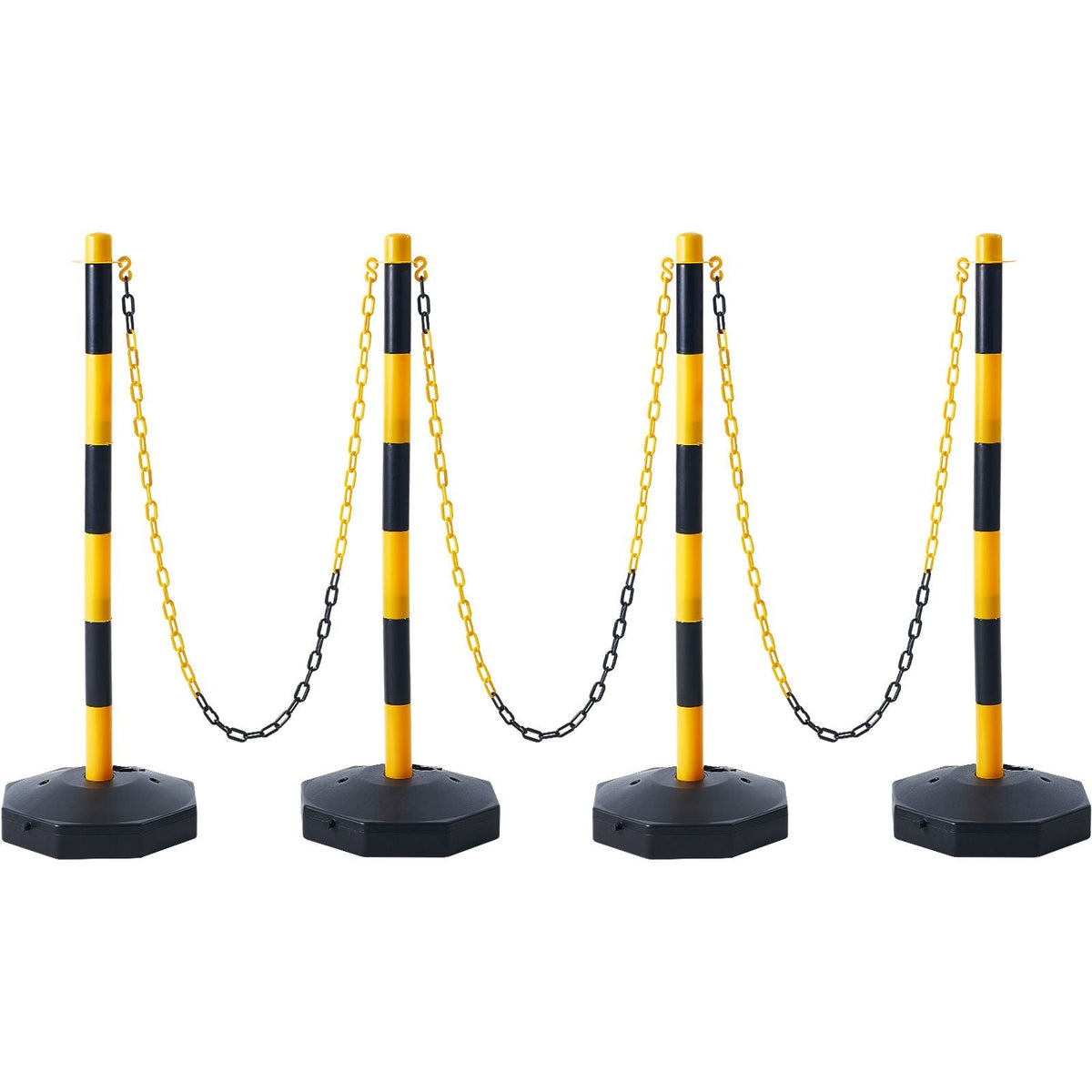 Adjustable Traffic Delineator Post Cones, 4 Pack, Traffic Safety Delineator Barrier with Fillable Base 8FT Chain, for Traffic Control Warning Parking Lot Construction Caution Roads, Yellow&Black