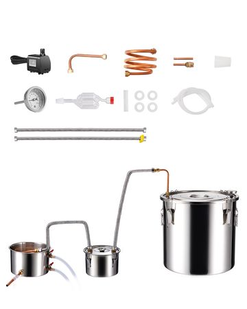 Alcohol Still, 13.2 Gal / 50 L Stainless Steel Water Alcohol Distiller with Copper Coil for Fast Cooling, Dual Condenser Distiller Kit with Secondary Distillation, for Wine Whisky Brandy, Silver