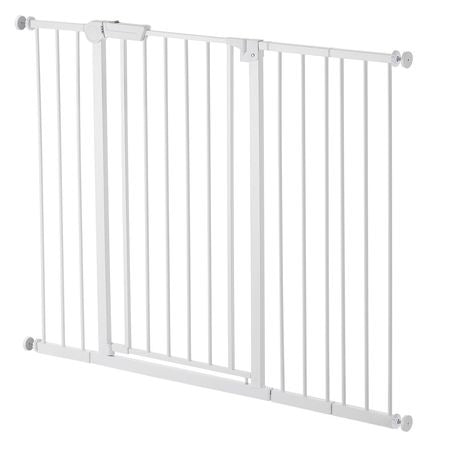 Baby Gate, 26-48 Inches Adjustable Width, 36 Inches High Dog Gate, Easy Step Walk Thru, for Child Pet Security, Pressure Mount Kit, Wall Cups, One-Hand Open, for Stairs and Doorways, White
