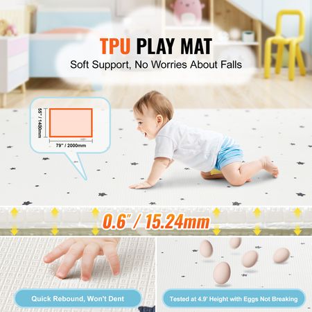 Baby Play Mat, 55""x79"" Baby Crawling Mat, Non-Slip One-Piece Soft Baby Playmat, Rollable Reversible Floor Mat, Waterproof Activity Playmats, for Babies Toddlers Infants, Play & Tummy Time