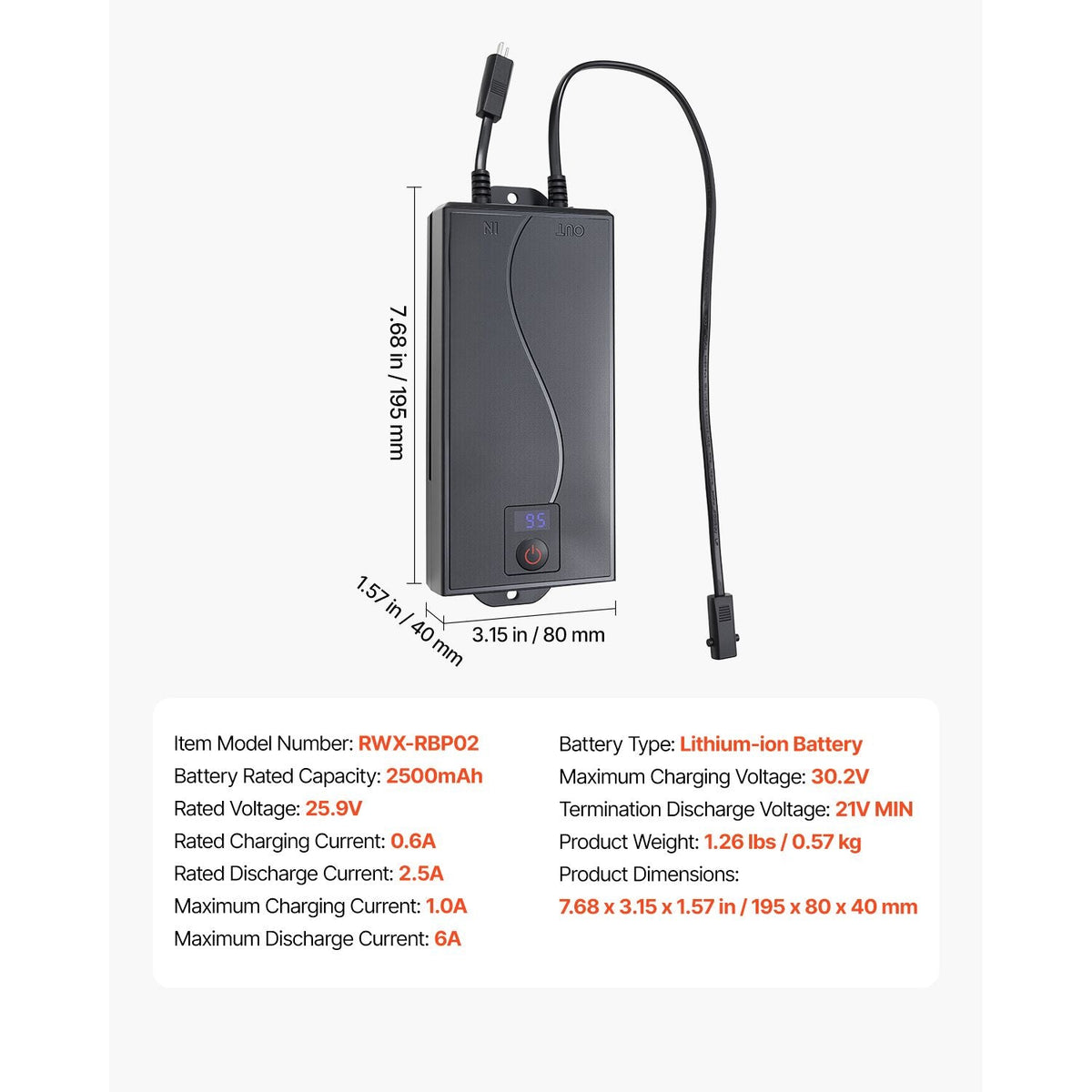 Battery Pack for Reclining Furniture, 2500 mAh Rechargeable Recliner Battery Pack, with Universal 2-Pin Connection and LED Display Screen, for Electric Recliner, Sofa, Couch, and Lift Chair