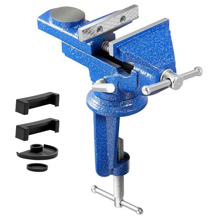 Bench Vise, 3 Inch, Portable Workbench Vice with 360° Swivel Base, Quick Release Rotating Bench Clamp, Raised Base, Cast Iron Construction, for Woodworking, Metalworking, Drilling, and Cutting