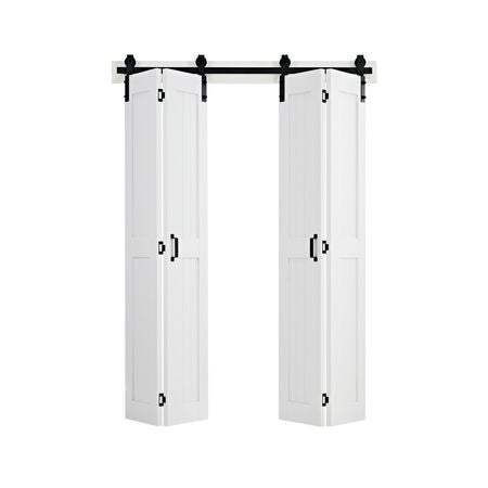 Bifold Barn Door, 60" x 84", MDF Bi-Fold Sliding Closet Doors, Hardware Kit Included, H-Frame Space-Saving Design, Pre-Assembled Panels for Bedroom, Living Room, Wardrobe and Room Divider, White