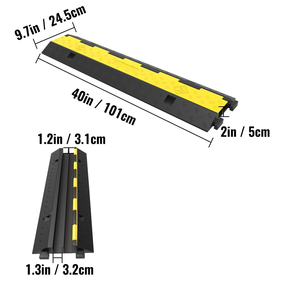 Cable Protector Ramp, 4 Packs 2 Channels Speed Bump Hump, Rubber Modular Speed Bump Rated 11000 LBS Load Capacity, Protective Wire Cord Ramp Driveway Rubber Traffic Speed Bumps Cable Protector