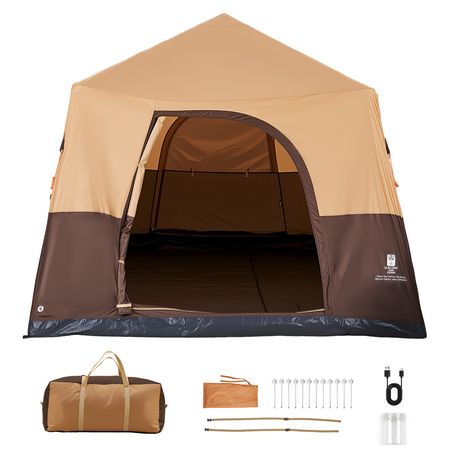 Camping Tent, 8 Person Inflatable Cabin Tent with Rechargeable Pump, TPU Air Tube & 4 Large Mesh Windows, Portable Easy Setup Waterproof with Carry Bag for Family Outdoor Camping & Hiking, Beige