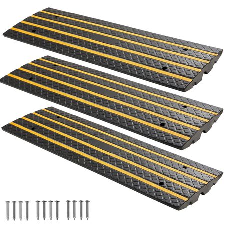 Car Driveway Rubber Curb Ramp, 33069 lbs Load Capacity, 2.6 inch Rise Curbside Bridge Ramp with Yellow Reflective Strips, Suitable for Loading Dock, Warehouse, Garage, Sidewalk (3 Pack)