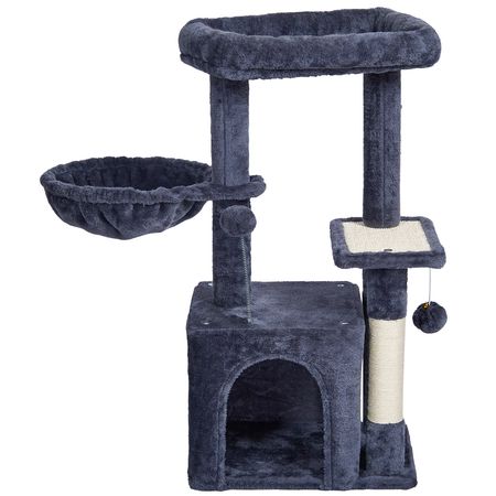 Cat Tree for Indoor Cats, 31.4" Cat Tower with Cat Condo, Sisal Scratching Post, Hammock, Top Perch, Jumping Platform, Cat House with Hang Ball, Cat Furniture Activity Center, Dark Grey