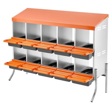 Chicken Nesting Boxes, 10 Compartments, with Support Legs, Easy Egg Collection, Galvanized Steel and High-Strength Plastic, Roll Away Nesting Boxes for Chickens and Hens Laying Eggs, Orange