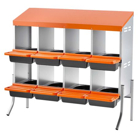 Chicken Nesting Boxes, 8 Compartments, with Support Legs, Easy Egg Collection, Galvanized Steel and High-Strength Plastic, Roll Away Nesting Boxes for Chickens and Hens Laying Eggs, Orange