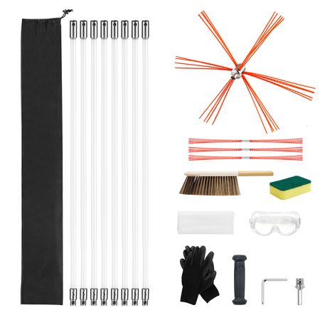 Chimney Sweep Kit, 26 ft Maximum Extendable Length Chimney Brush, Chimneys Cleaning Kit with Bristle Replacements & Goggles, 90° Bendable Fireplace Cleaning Tool, for Square, Rectangle Chimneys