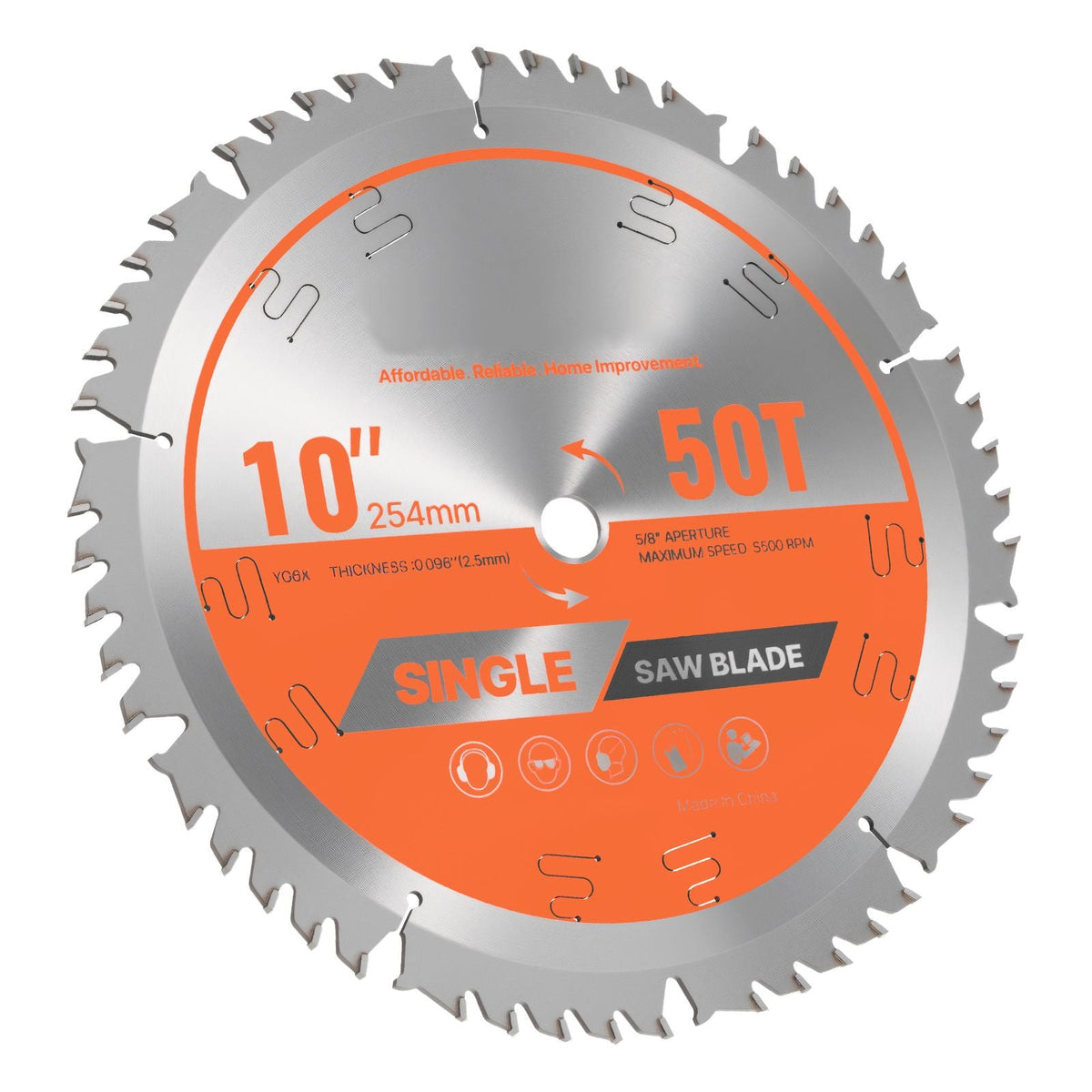 Circular Saw Blade, 10 inch Diameter, 50 Sharp Alloy Teeth, 5/8 inch Arbor, Fine Finish, Wood Cutting Blade for Circular Saw, with Noise-Reducing Heat Vents, for Cutting Plywood, OSB, Hardwood