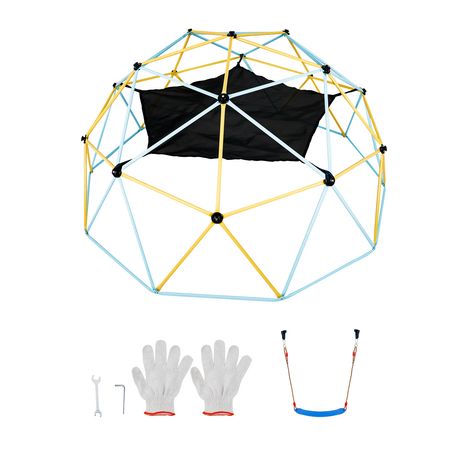 Climbing Dome, for Kids 3 to 10 Years Old,10FT Geometric Dome Climber with Hammock and Swing, Jungle Gym Supports 750LBS and Easy Assembly, with Climbing Grip, Outdoor Backyard Play Equipment