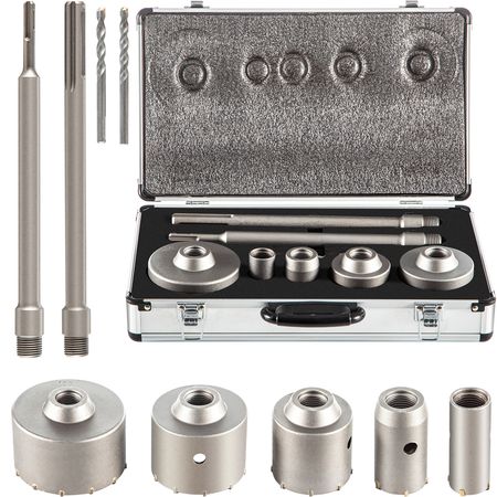 Concrete Hole Saw Kit, 1-2/11\", 1-3/5\", 2-9/16\", 3-5/32\", 3-15/16\" Drill Bit Set SDS Plus & SDS MAX Shank Wall Hole Cutter with a 4-1/3\" Connecting Rod for Concrete, Cement, Stone Wall, Ma