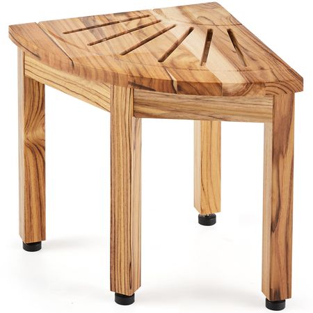 Corner Teak Shower Bench, 12.4" Height 11.5" Radius, 100% Teak Wood Corner Shower Beach, 300 LBS with Storage Shelf, Shower Stool for Inside & Outside Shower, for Bathroom