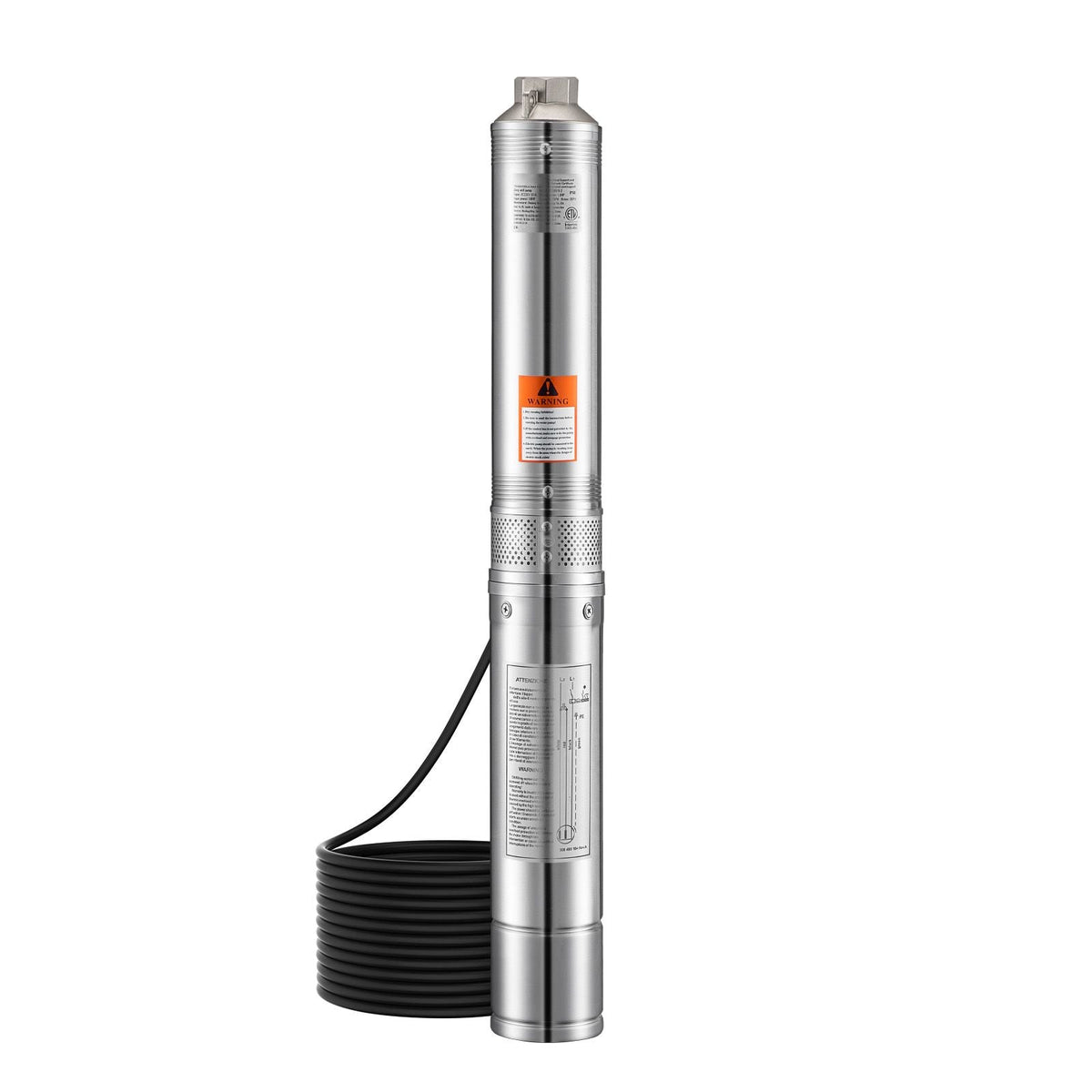 Deep Well Submersible Pump, 1 HP Output Power, 230V, 31.7 GPM Flow 207 ft Head, with 32.81 ft Cord External Control Box, Stainless Steel Water Pump, for Industrial Irrigation and Home Use, IP68