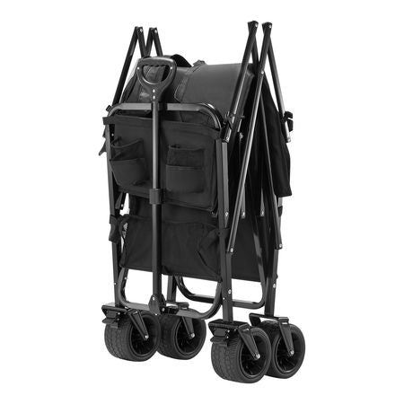 Double Decker Wagon Collapsible, 400L Heavy Duty Folding Wagon Cart, Extended Long Garden Cart with All-Terrain Wheels, Support Up to 450lbs, Outdoor Utility Wagon for Camping, Sports, Shopping