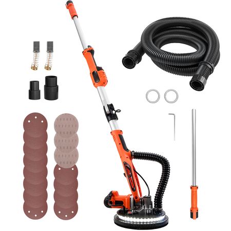 Drywall Sander, 850W Electric Drywall Sander, Popcorn Ceiling Removal Tool with 5 Variable Speed 800-1700 RPM, Double-Deck LED Light, Foldable & Extendable Handle, 15 Sanding Discs, Dust Hose
