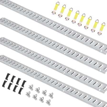 E Track Tie-Down Rail Kit, 24PCS 5' E-Tracks Set Includes 8 Steel Rails & 8 O-Ring Anchors & 8 Tie-Offs with D-Ring, Versatile Securing Accessories for Cargo Motorcycles Bikes, 2000 lbs Load