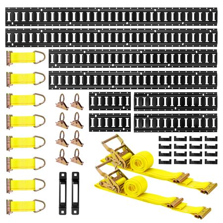 E-Track Tie-Down Rail Kit, 8 Pack (5ft+4ft+2ft+1ft) E Track Rails, 36 Pcs Includes 2 Ratchet Straps & 8 O-Rings & 8 Tie-Offs with D-Ring & 2 Single Slots & 16 End Caps, Fit for Vans Trailers