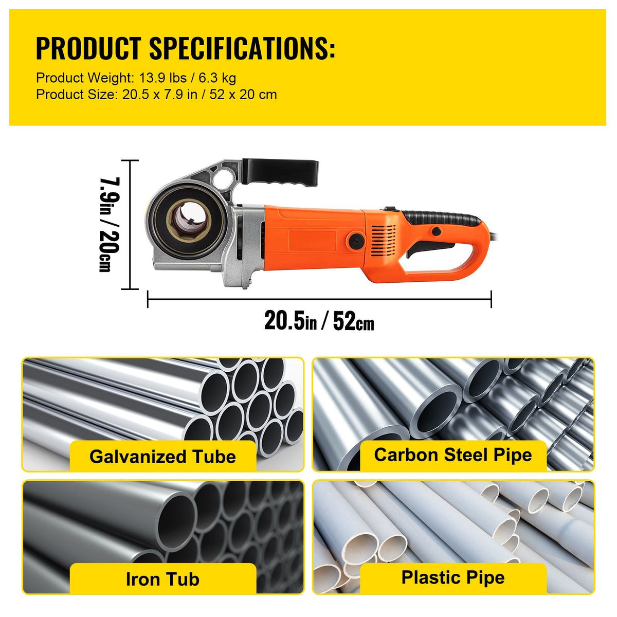 Electric Pipe Threader, 2300W Pipe Threading Machine with 4 Dies 1/2" - 1 1/4", 110V Hand-held Pipe Threader Machine with Copper Motor, Portable Electric Pipe Threading Kit with Carrying Case