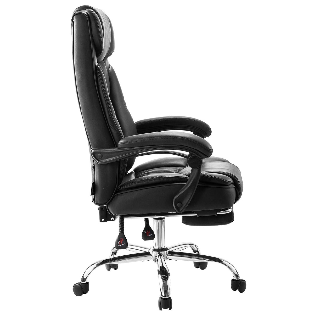 Executive Office Chair with Footrest, 300lb Capacity Office Chair with Lumbar Pillow, Height Adjustable Ergonomic Chair, PU Leather Reclining Home Office Desk Chairs, Black