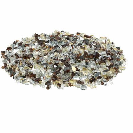 Fire Glass, 10 LBS / 4.5 KG High-Temperature Resistant Fireplace Rocks, 1/2-Inch / 12.7 mm Reflective Firepit Glass Rock, High Luster Stone Landscaping for Fire Pit Table, Copper + Clear + Gold
