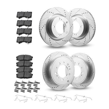 Front & Rear Ceramic Brake Kit Compatible with 2016-2021 Lexus LX570, 2016-2021 Toyota Land Cruiser, Drilled and Slotted Brake Rotors Ceramic Brake Pads Replacement Kit, 14 inch Front Rotors