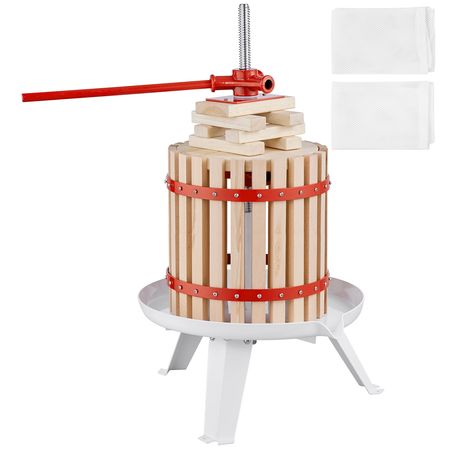 Fruit Wine Press, 2.98 Gal/11.3L, Solid Wood Basket with 6 Blocks, Manual Juice Maker, Cider Apple Grape Tincture Vegetables Honey Olive Oil Making Press with Pole Handle Bar for Kitchen, Home