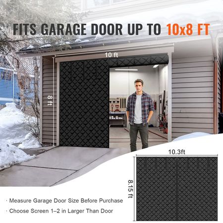 Garage Door Screen for Winter, 10x8FT, Garage Door Insulation Kit, Magnetic Thermal Insulated Door Curtain with 300D Oxford Fabric Heavy Duty Weighted Bottom, Easy Assembly for Garage Door
