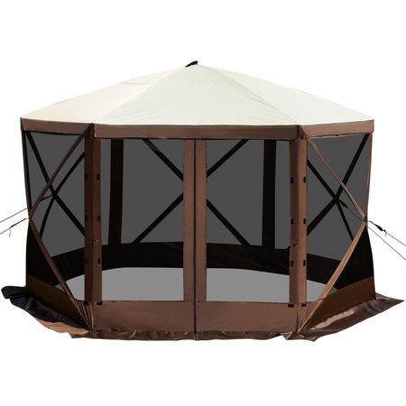 Gazebo Screen Tent, 12 x 12 ft, 6 Sided Pop-up Camping Canopy Shelter Tent with Mesh Windows, Portable Carry Bag, Ground Stakes, Large Shade Tents for Outdoor Camping, Lawn and Backyard