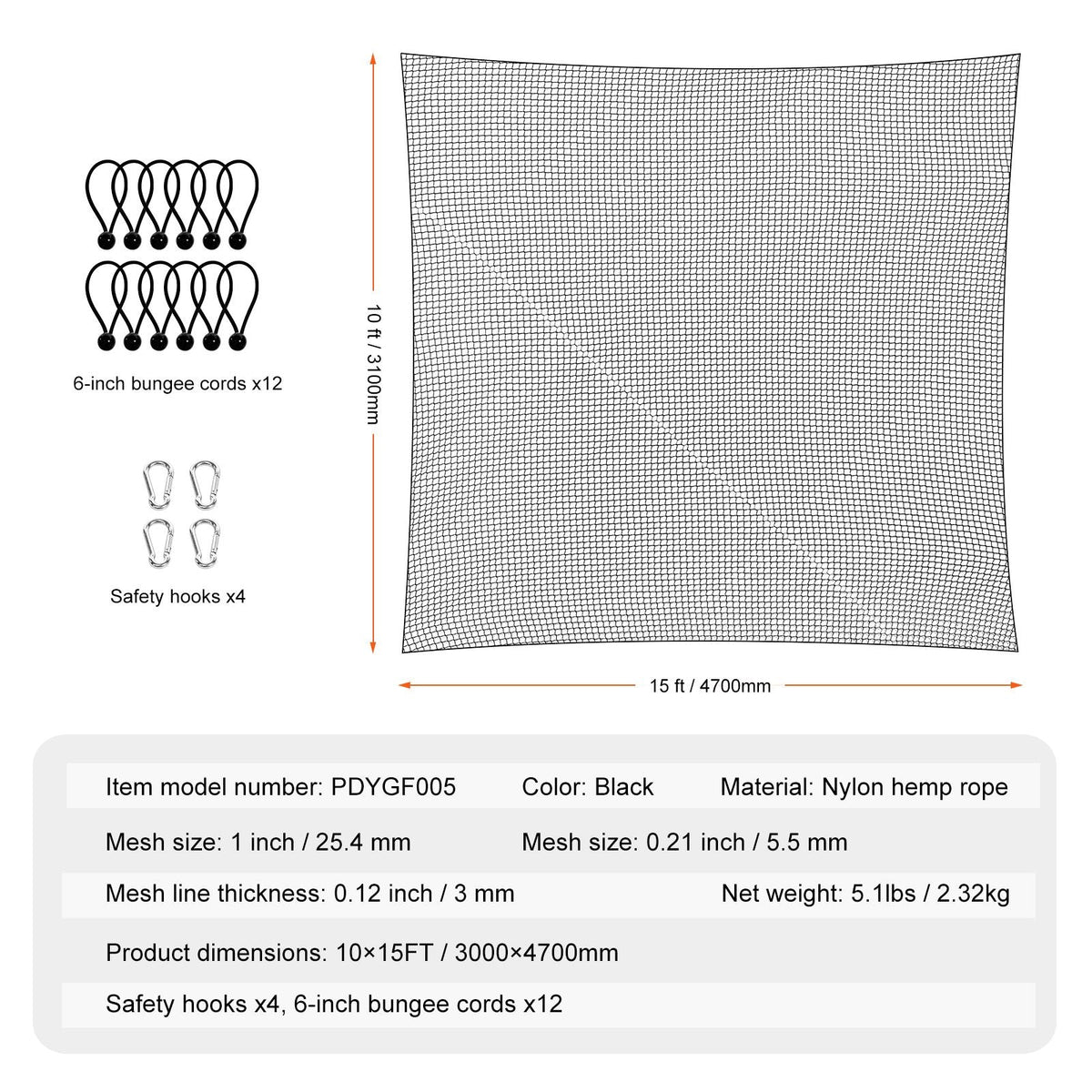 Golf Net, 10x15ft Golf Practice Net, Indoor Hitting Net for Golf, Baseball, Hockey, Soccer, Heavy Duty Nylon DIY Ball Net, Sports Netting Barrier for Backyard Driving Training Swing (Net Only)