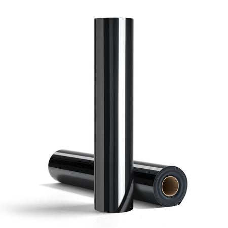 Heat Transfer Vinyl, 12 in x 25 ft, Glossy Black HTV Iron on Vinyl Roll, Easy to Cut and Weed, Strong Adhesion, Compatible with Cutting Machines, for Various Materials, T-shirts, Pillows, Hats