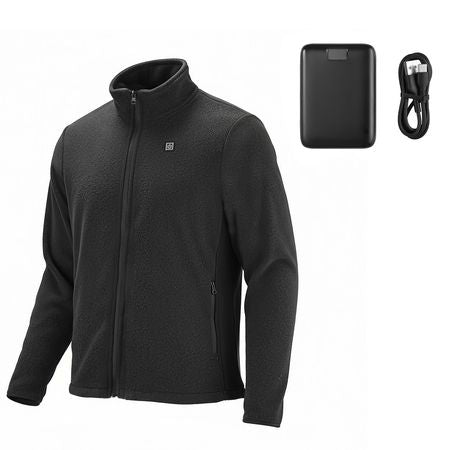 Heated Fleece Jacket for Men, Heated Sweatshirt with 7.4V 16000mAh Rechargeable Power Bank Pack, 6 Heating Zones, 3 Temp Levels, 3h/6h/10h Warmth, for Winter Outdoor Camping, Black, XXXL Size