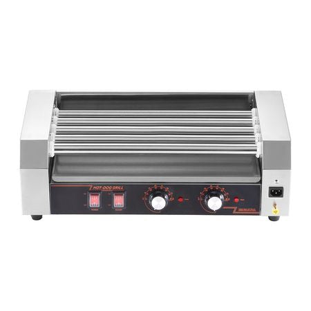 Hot Dog Roller, 12 Hot Dog 5 Rollers, Stainless Steel Sausage Grill Cooker, 750W Hot Dog Machine with Dual Temp Control, Removable Oil Drip Tray, for Party Home Commercial