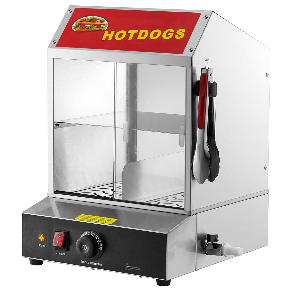 Hot Dog Steamer, 28.5QT, 2-Tier Hot Dog Hut Steamer, 86-185 F Temp Control, Electric Bun Warmer with Tempered Glass Slide Doors Partition Plate Tong, Stainless Steel, for Hot Dogs & Buns
