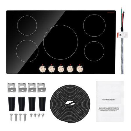 Induction Cooktop, 9200W Electric Countertop Burner, 5 Burner Knob Control Stove, Built-in Induction Cooktop with 12 Temperature Settings, Glass Surface, Auto Shut-Off