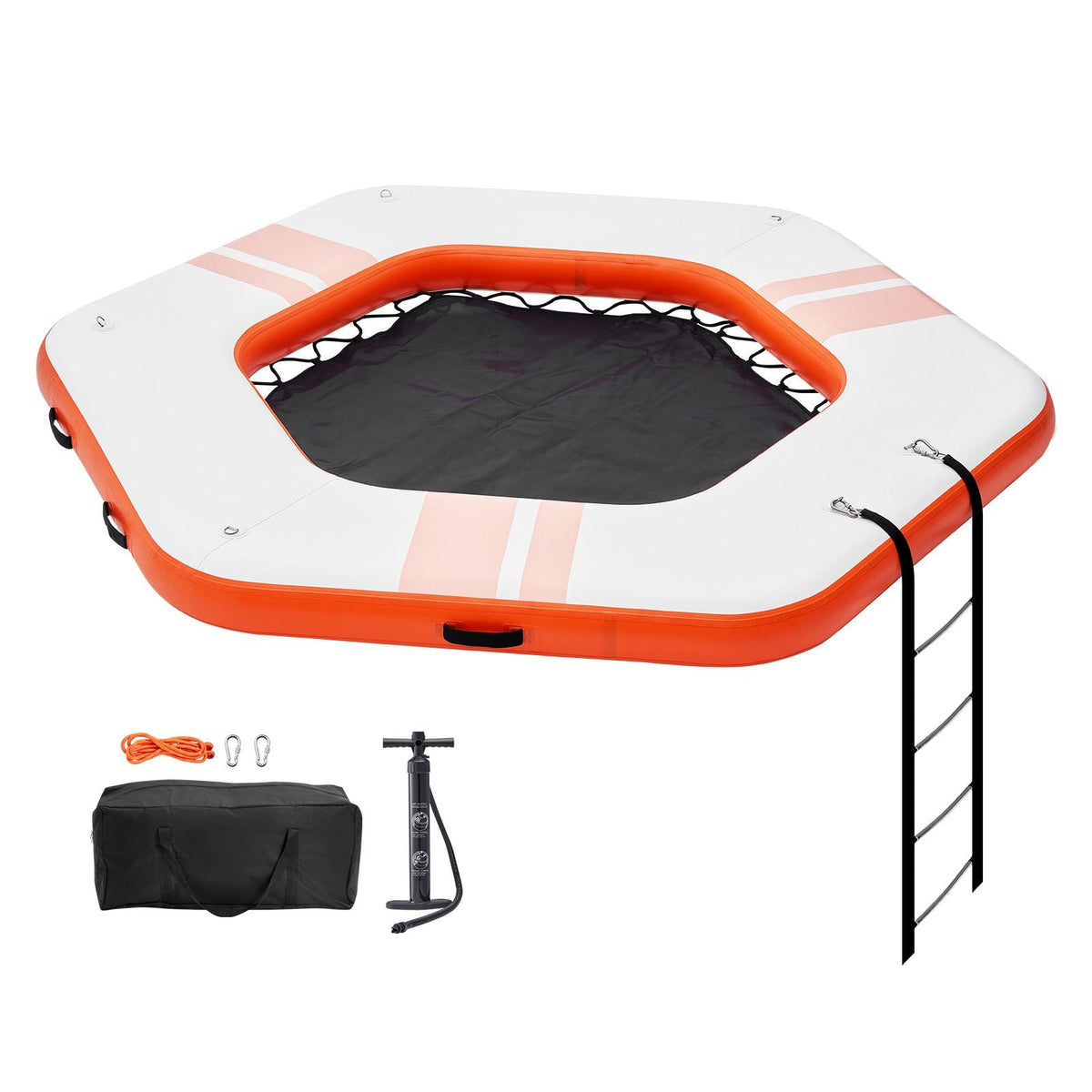 Inflatable Floating Dock, ø8.5FT Inflatable Dock Platform with ø5FT Trampoline Mesh Pool, Non-Slip Floating Platform Water Mat with Portable Bag & Detachable Ladder for Pool Beach Relaxation