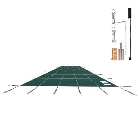 Inground Pool Safety Cover, 16 ft x 30 ft Rectangular Winter Pool Cover, Triple Stitched, High Strength Mesh PP Material with Good Rain Permeability, Installation Hardware Included, Green