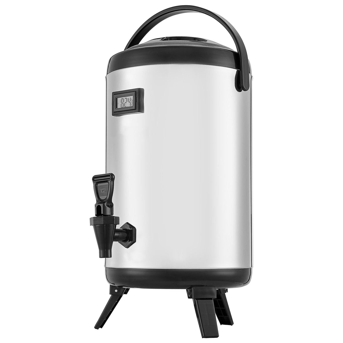 Insulated Beverage Dispenser, 2 Gal/7.6L Stainless Steel Thermal Drink Server with Spigot & Temp Display, Suitable for Hot and Cold Drinks, for Tea Coffee Water in Cafes & Restaurants, Silver