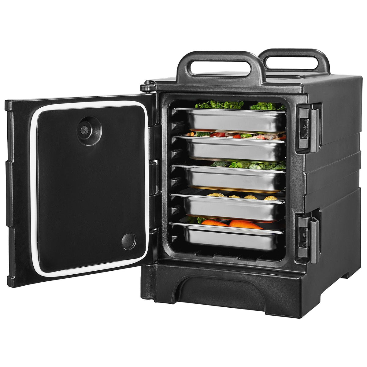 Insulated Food Pan Carrier, 81 Qt Hot Box for Catering, Food Box Carrier with Double Buckles, Front Loading Food Warmer with Handles, Stackable End Loader for Restaurant, Canteen